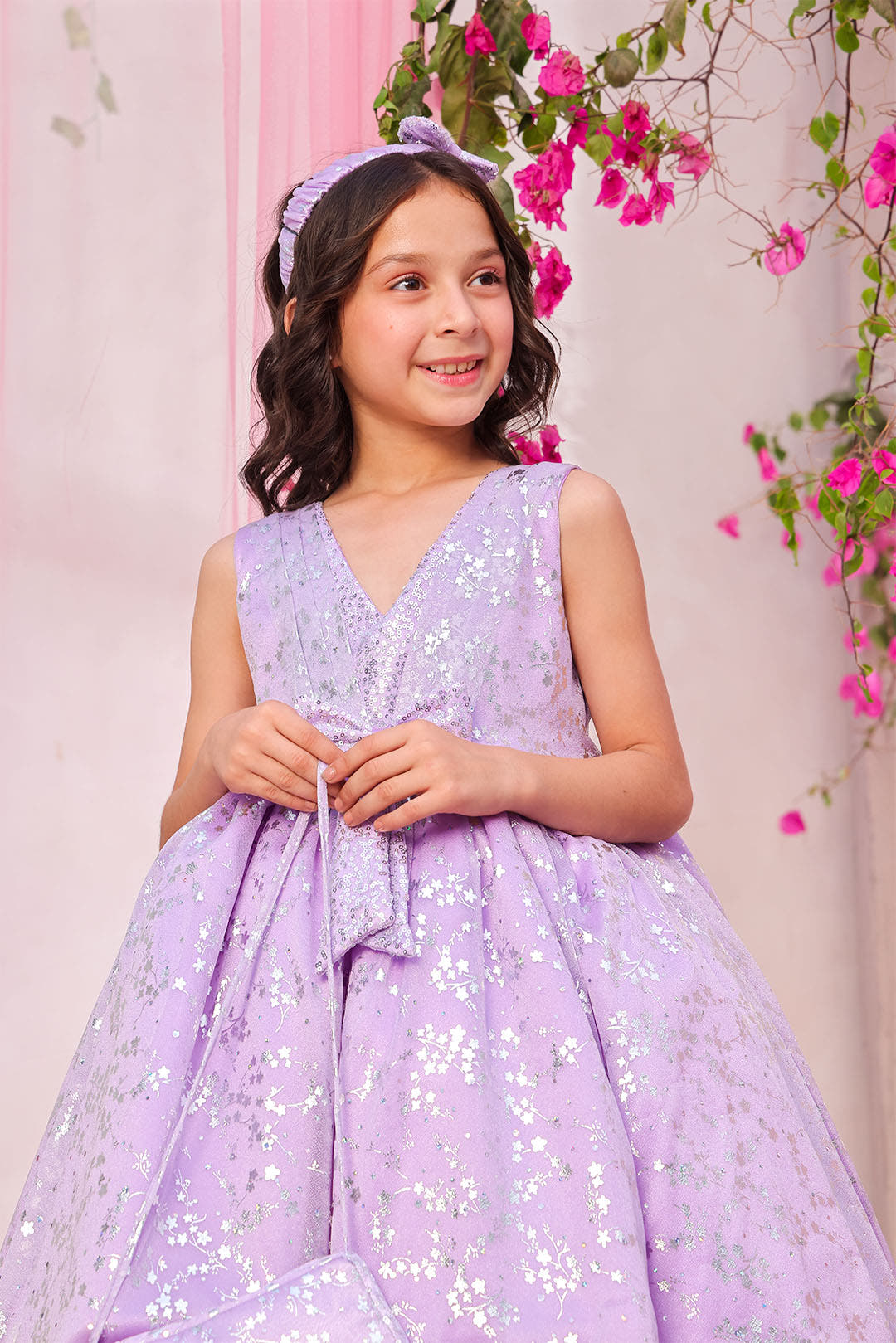 SANA'S purple printed net frock Pakistan Eid