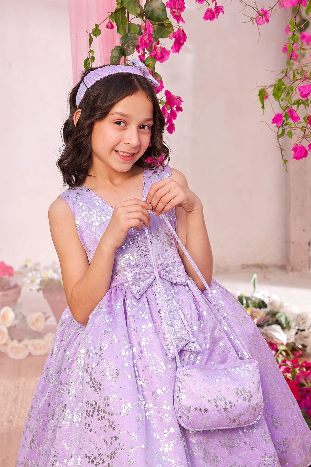 SANA'S purple printed net frock Pakistan Eid