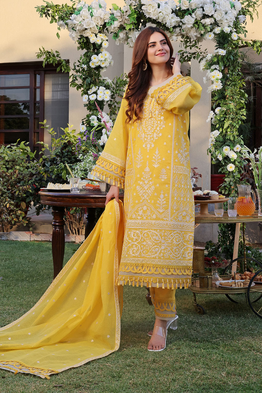 SANA'S red embroidered net suit Pakistan occasion wear