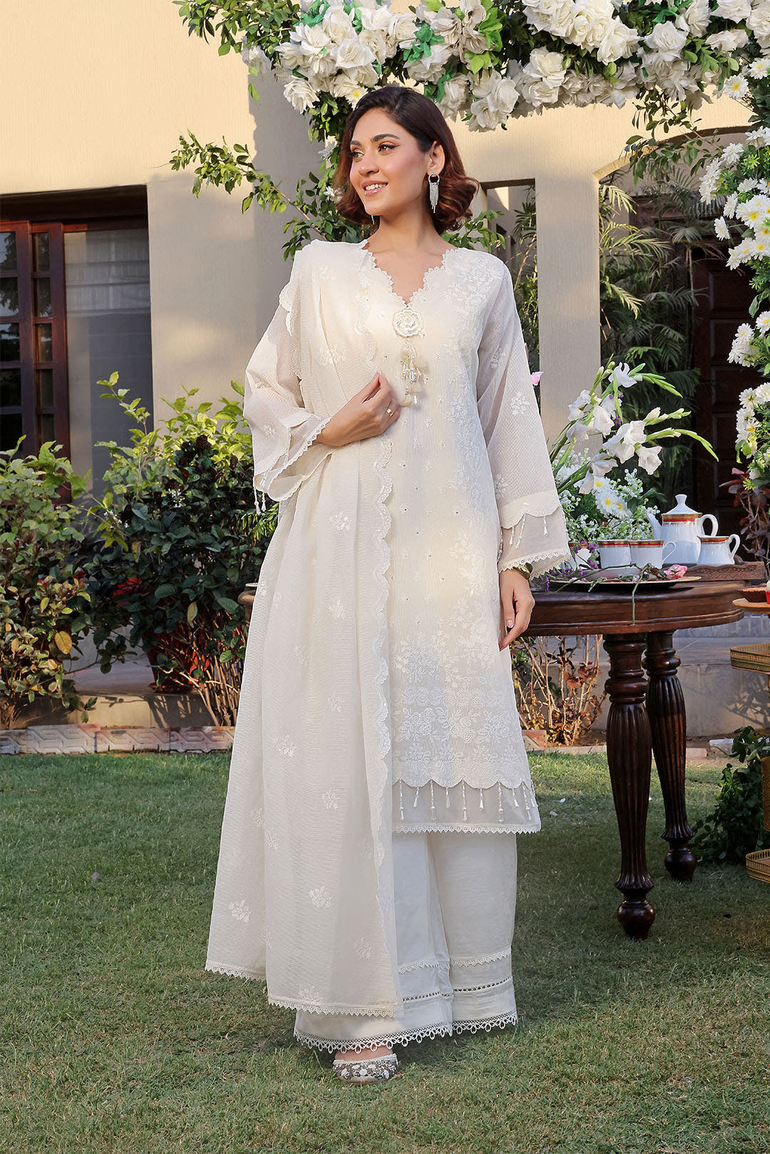 SANA'S red embroidered net suit Pakistan occasion wear