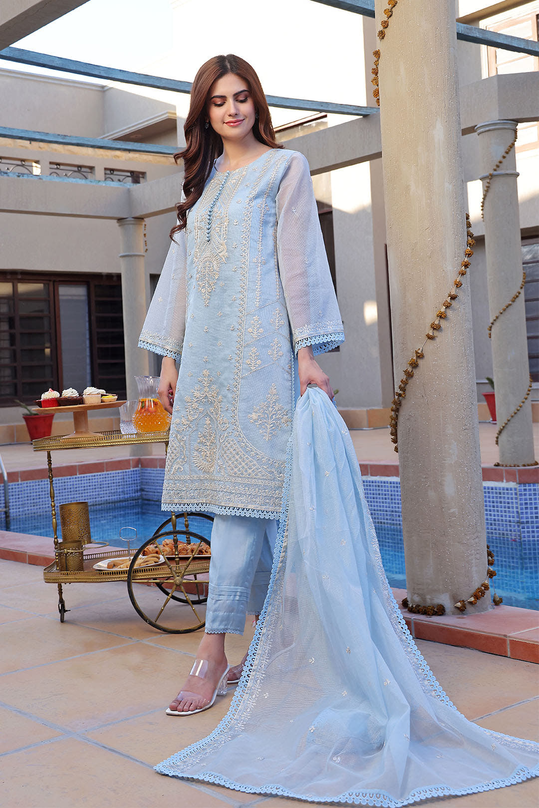 SANA'S red embroidered net suit Pakistan occasion wear
