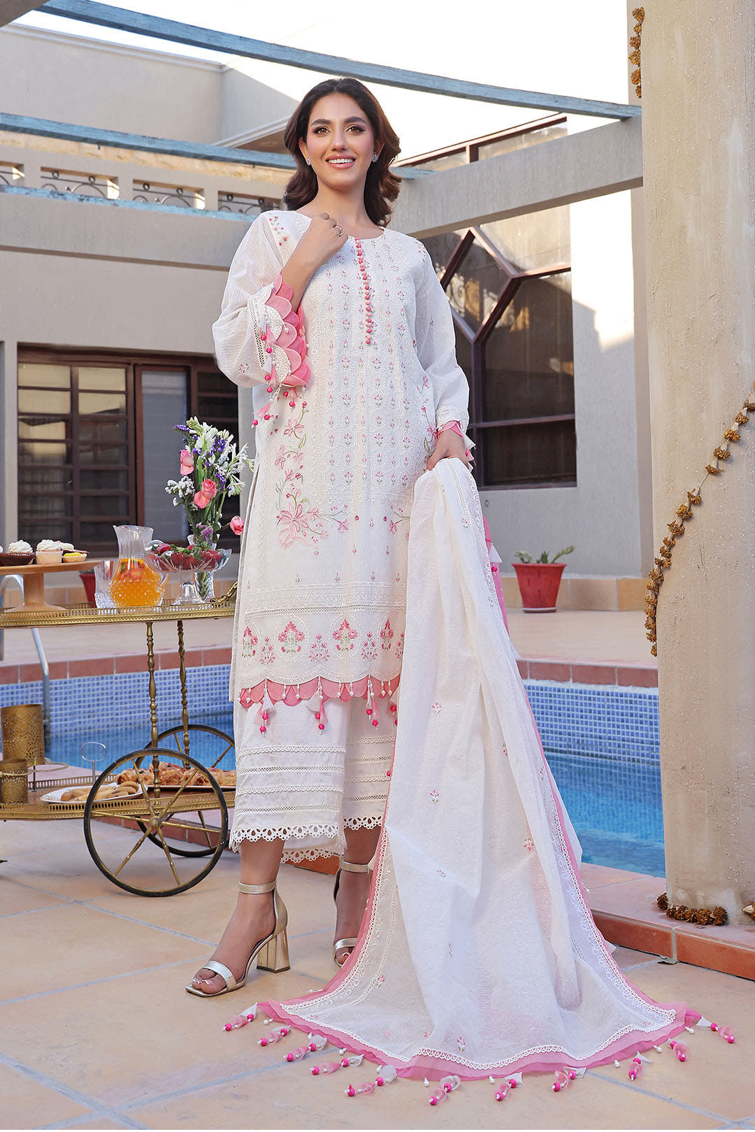 SANA'S red embroidered net suit Pakistan occasion wear