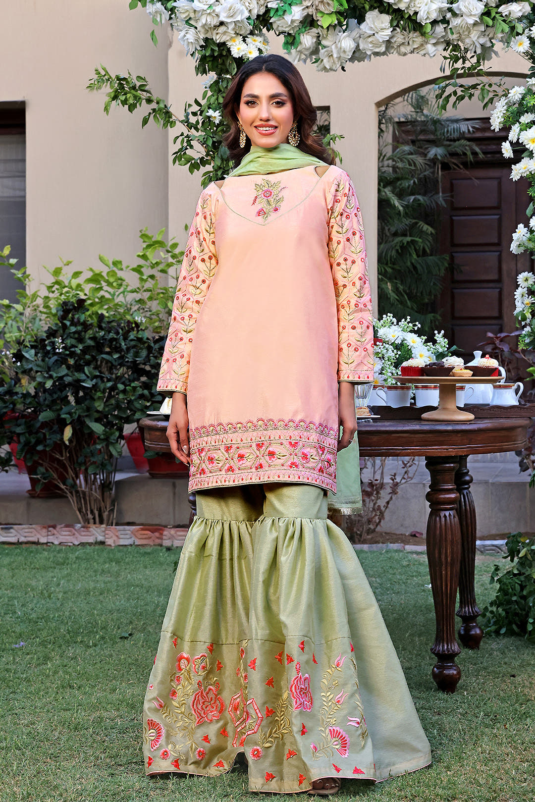 SANA'S red embroidered gharara suit Pakistan occasion wear