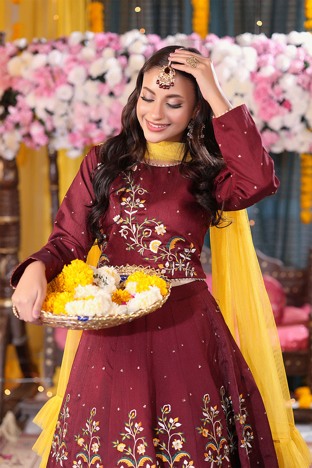 SANA'S red resham raw silk lehenga Pakistan occasion wear