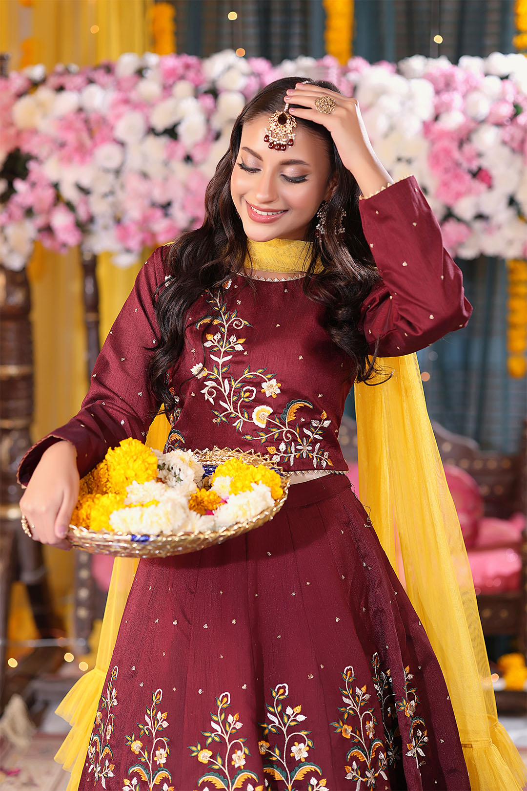 SANA'S red resham raw silk lehenga Pakistan occasion wear