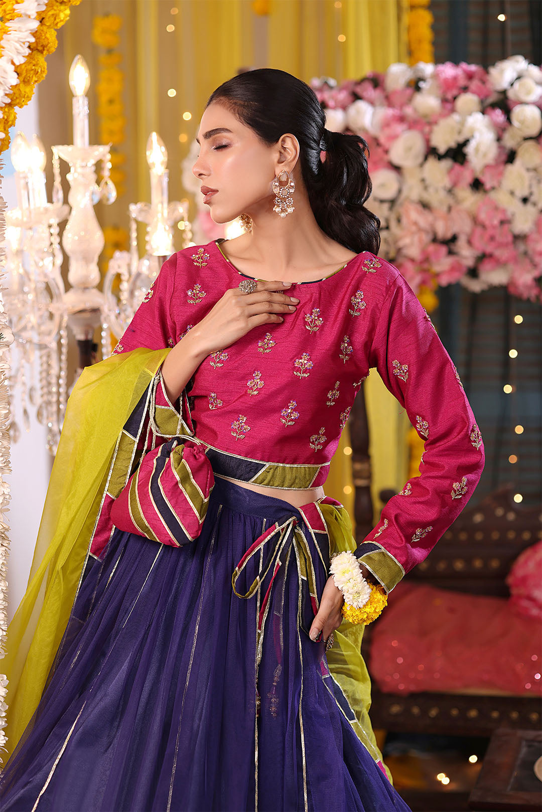 Handwork Embroidered Raw Silk & Net Lehenga Choli | SHENDI | L123281