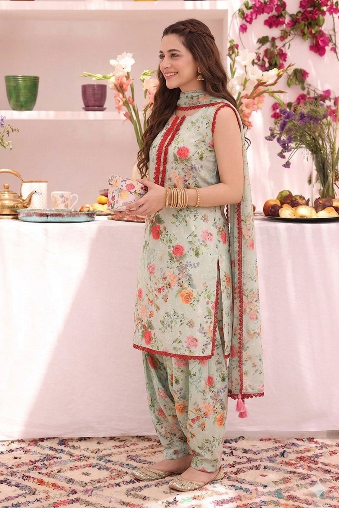 Floral Printed Lawn Chicken Kari 3pc Suit | ZEB | S123291
