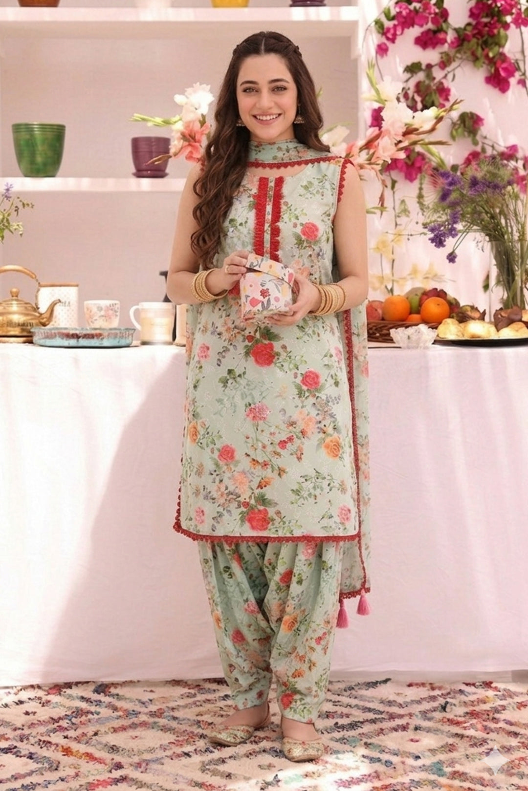 Floral Printed Lawn Chicken Kari 3pc Suit | ZEB | S123291