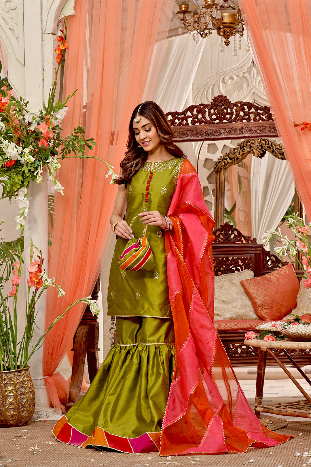 SANA'S red embroidered gharara suit Pakistan occasion wear