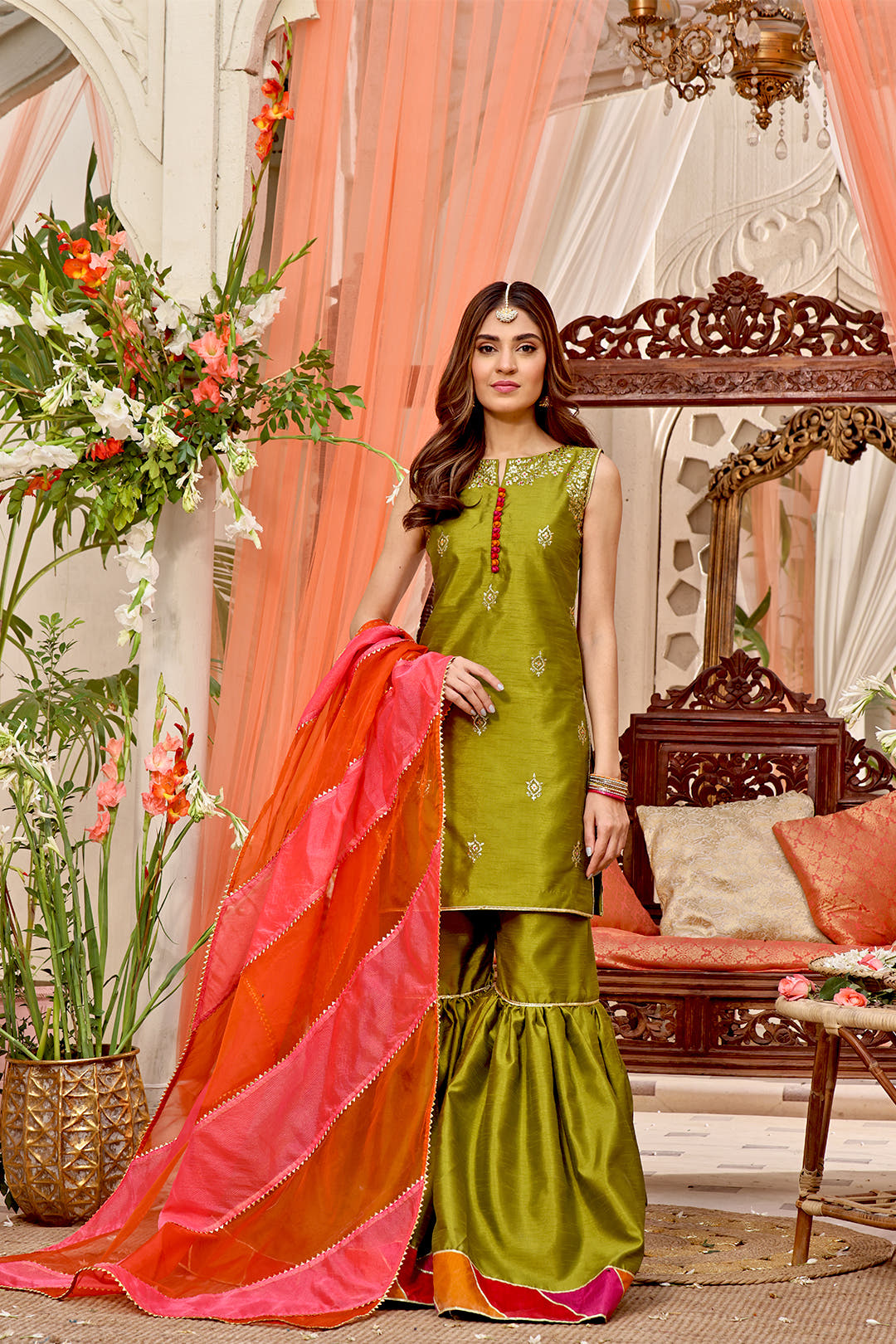SANA'S red embroidered gharara suit Pakistan occasion wear