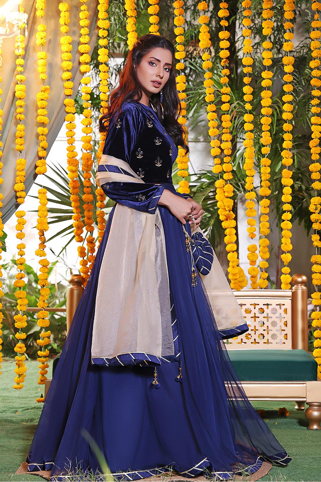 SANA'S red embroidered velvet lehenga Pakistan occasion wear