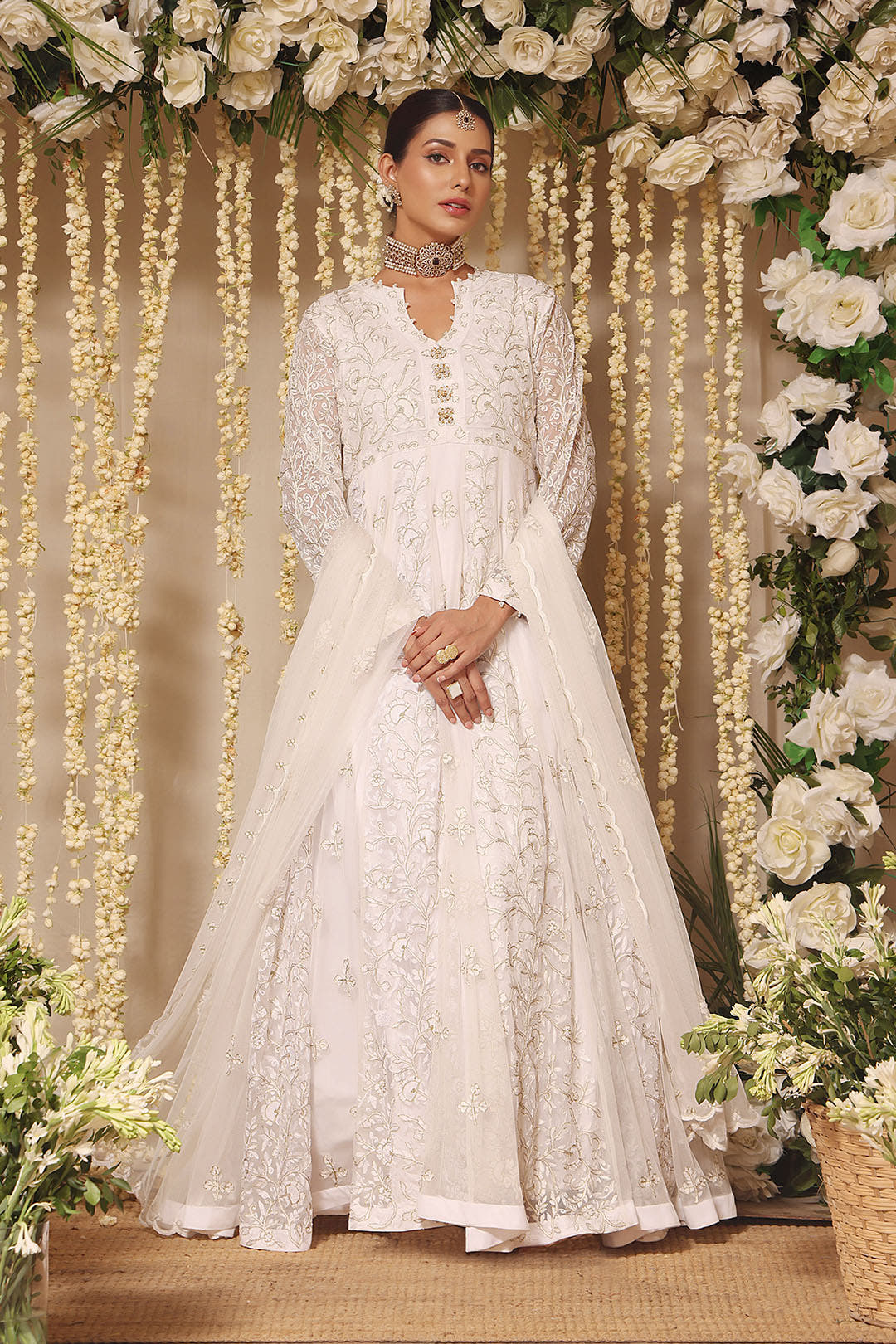 SANA'S red embroidered maxi dress Pakistan occasion wear