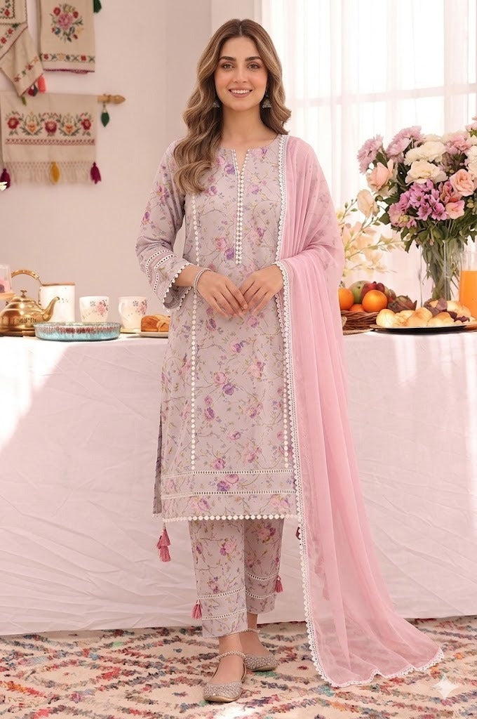 Floral Printed Lawn Chicken Kari 3pc Suit| ZEB |S123288