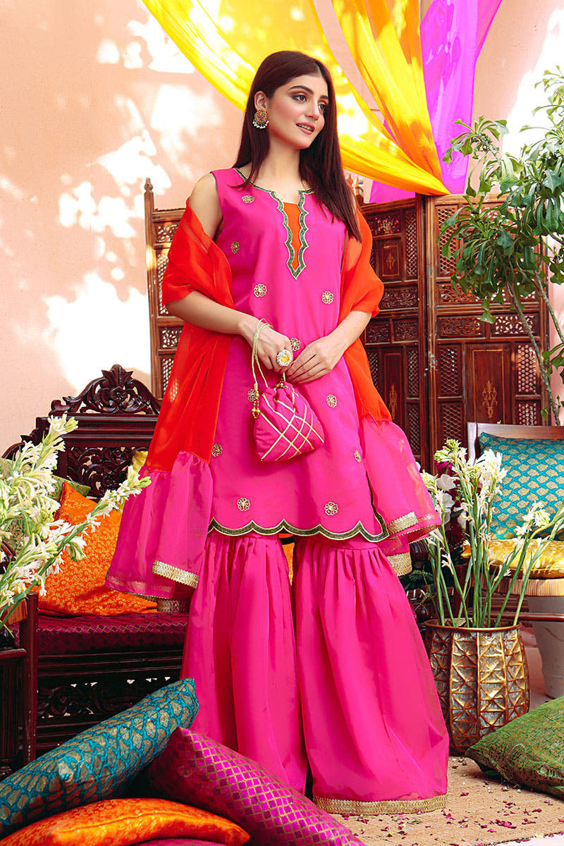 SANA'S red embroidered gharara suit Pakistan occasion wear