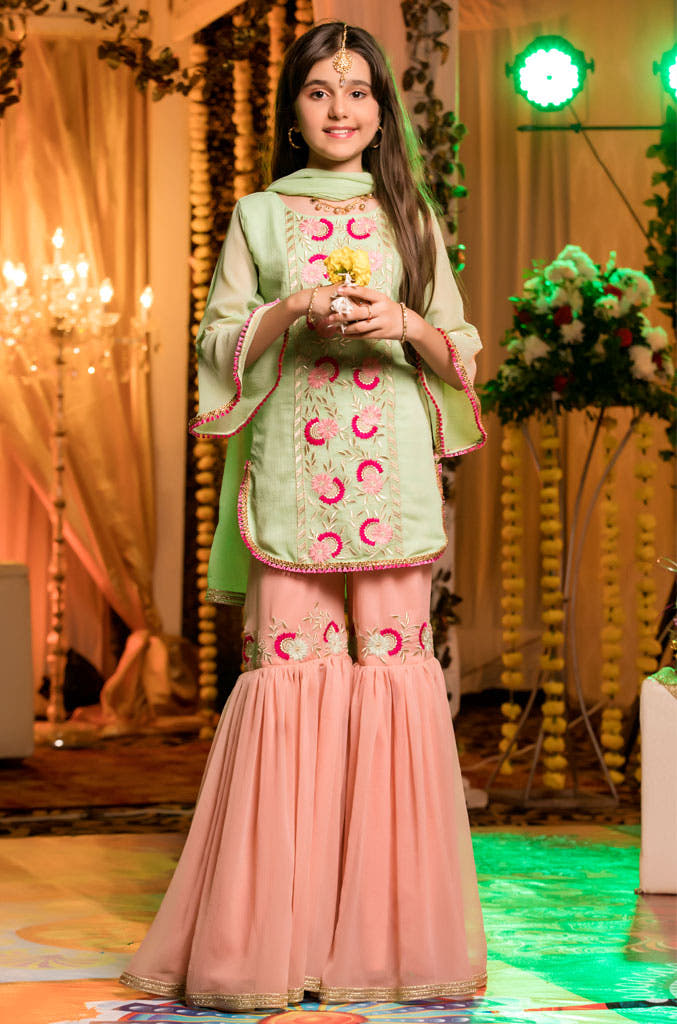 SANA'S red embroidered chiffon gharara suit Pakistan occasion wear