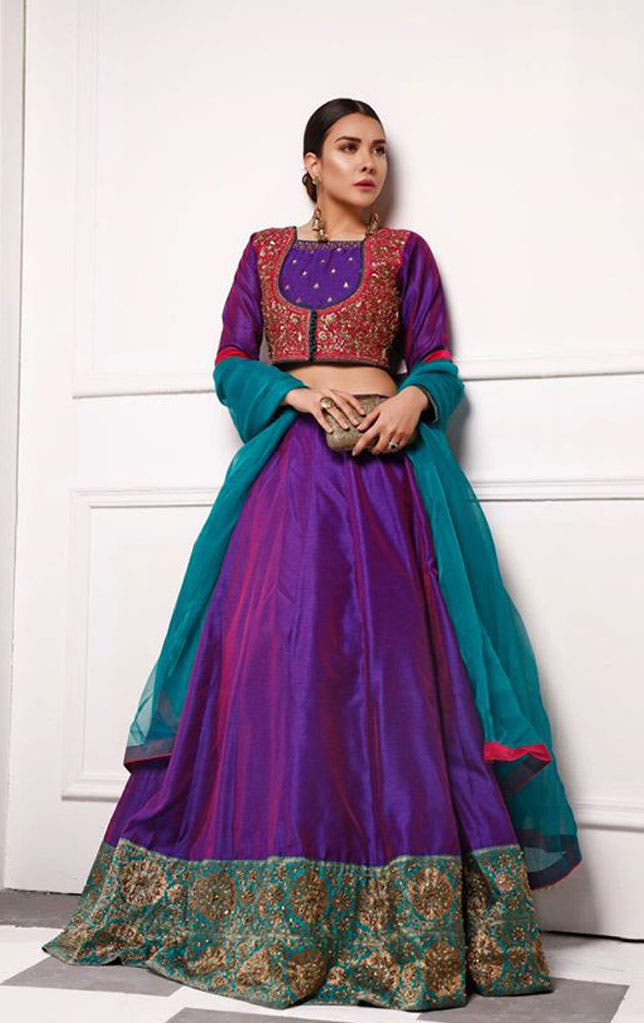 SANA'S red embroidered raw silk lehenga Pakistan occasion wear