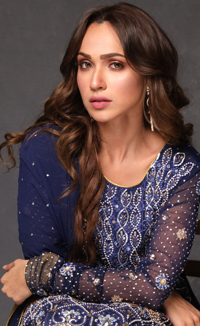 SANA'S red embroidered chiffon suit Pakistan occasion wear
