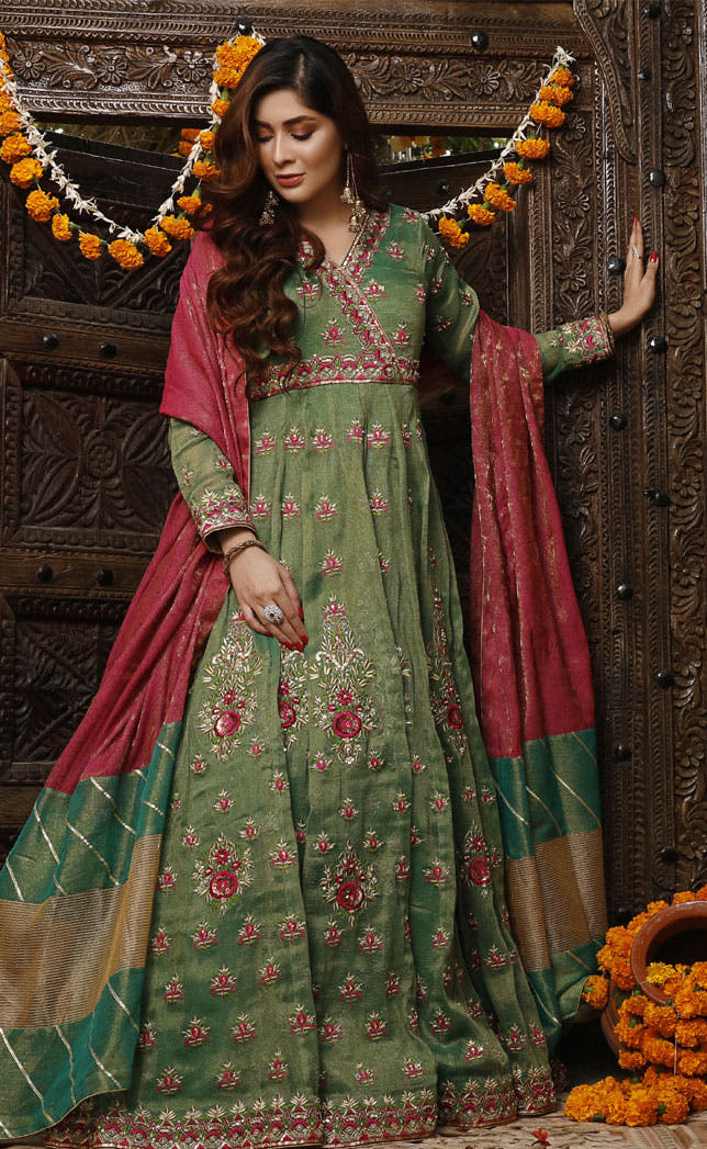SANA'S red embroidered maxi dress Pakistan wedding wear