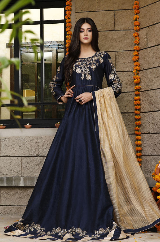 SANA'S red embroidered silk maxi dress Pakistan wedding wear