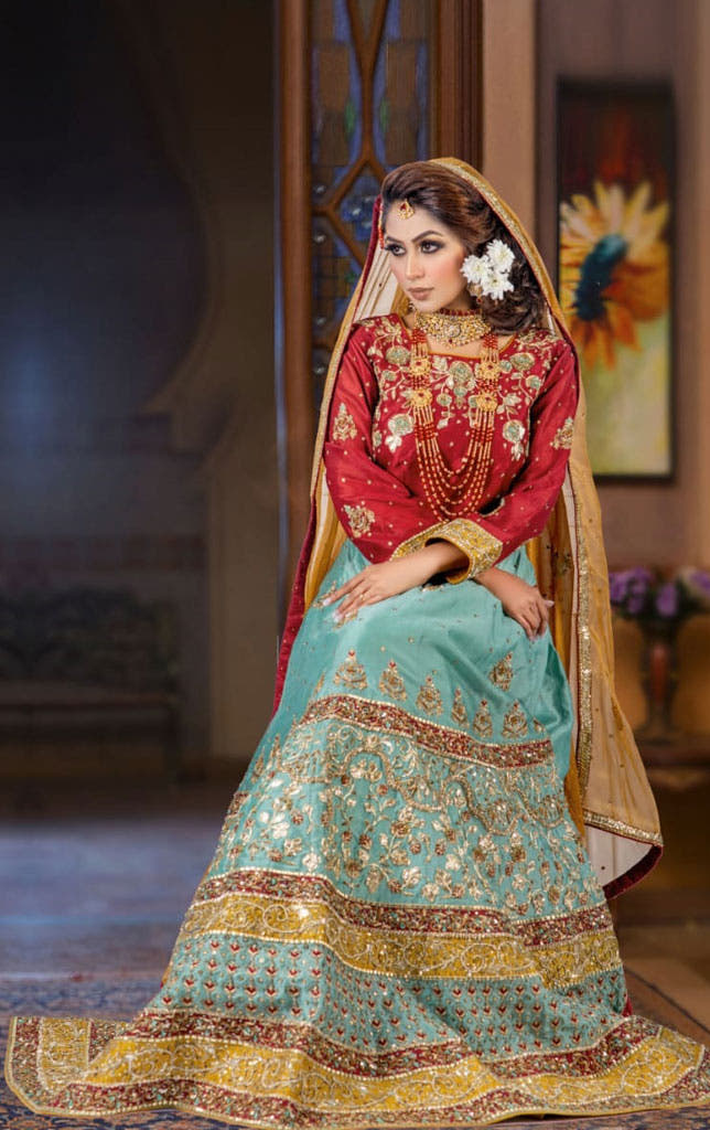 SANA'S red embroidered raw silk lehenga Pakistan occasion wear