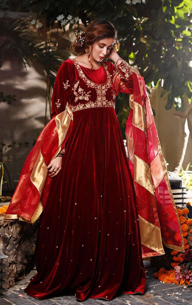 Handwork Embroidered Velvet Wedding Long Maxi WC1920 M201982