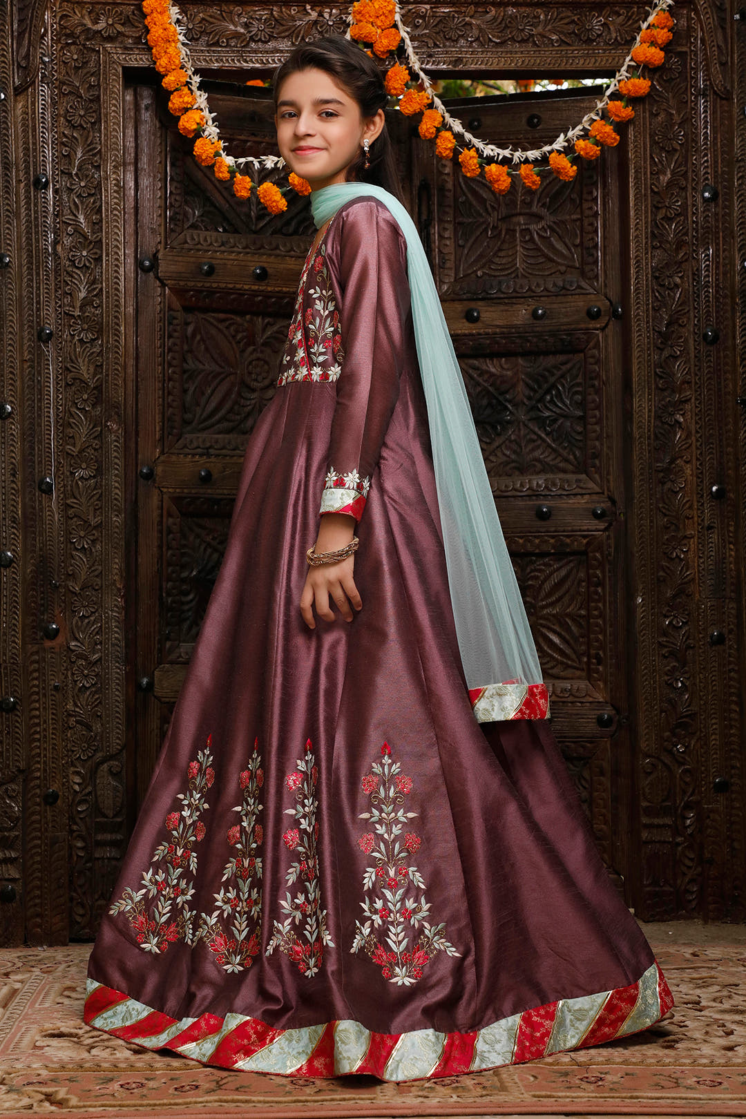 SANA'S red embroidered maxi dress Pakistan occasion wear