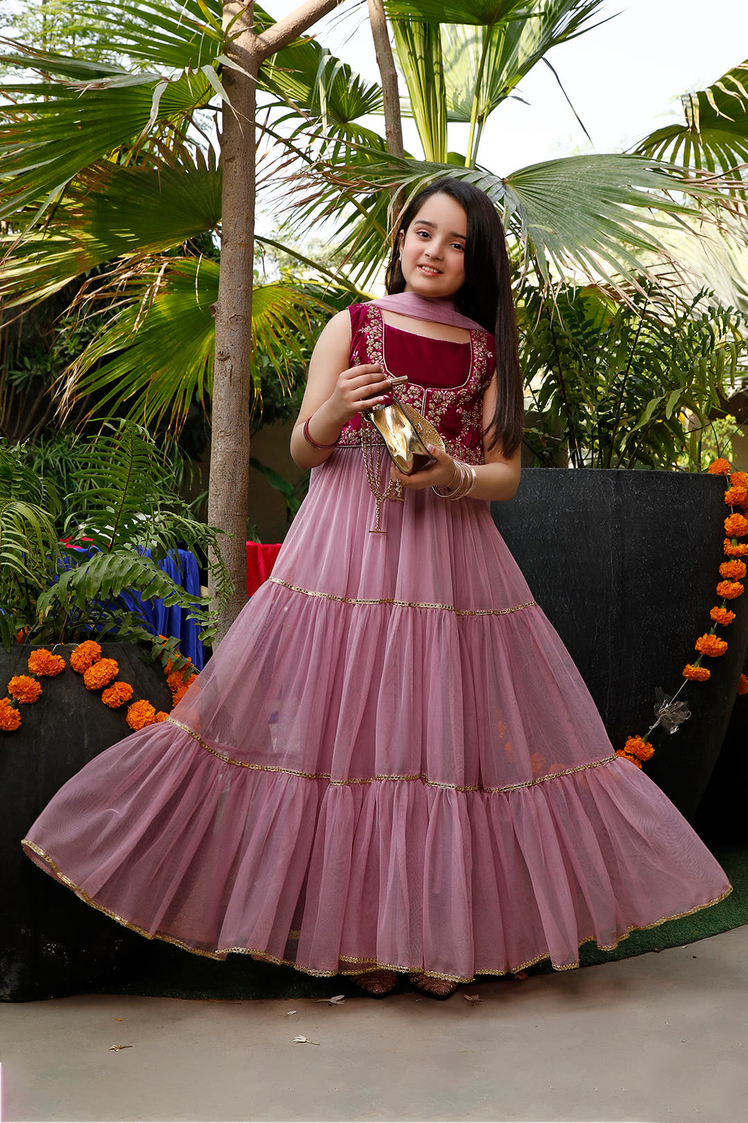 SANA'S red embroidered velvet maxi dress Pakistan occasion wear