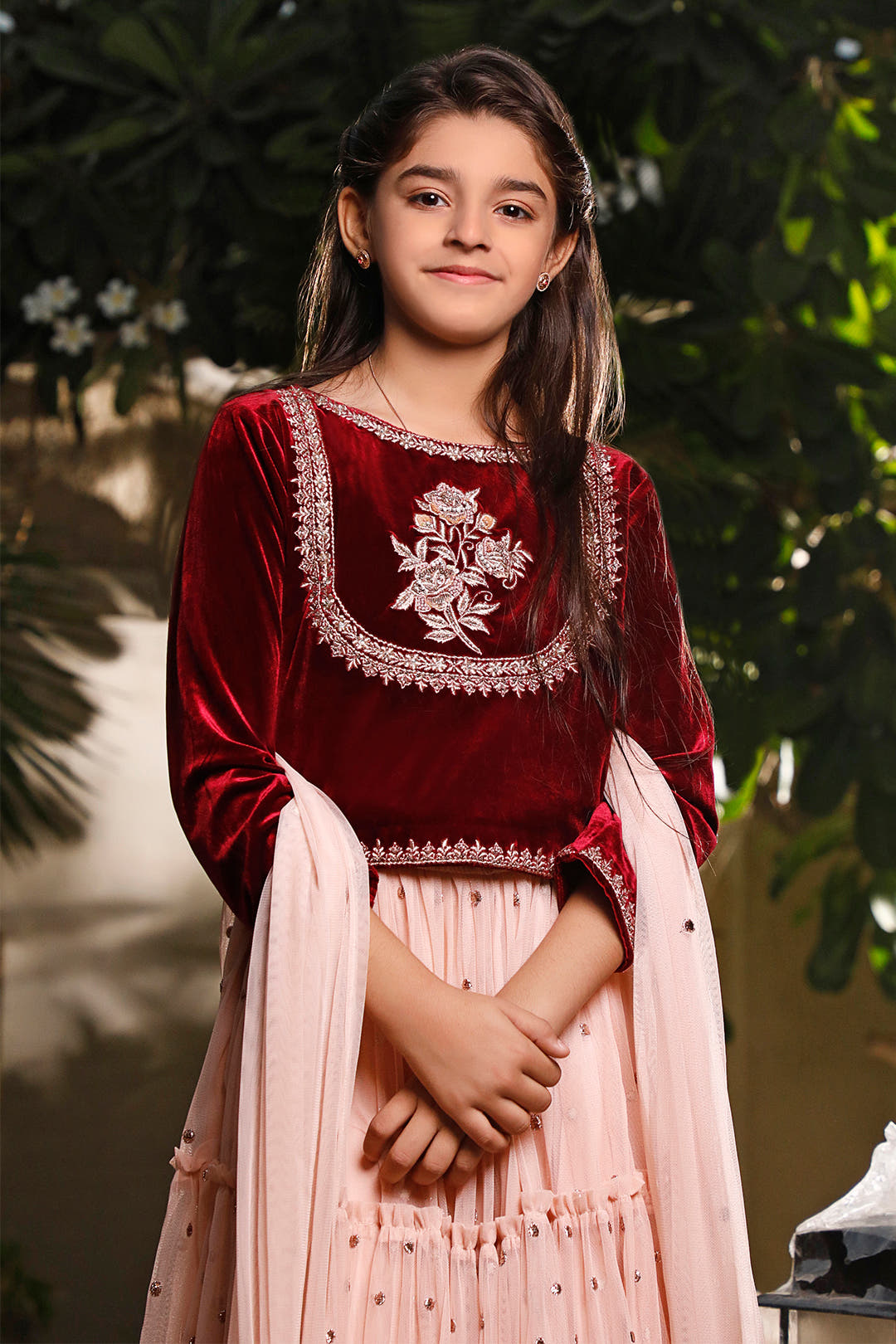 SANA'S red embroidered velvet lehenga Pakistan occasion wear