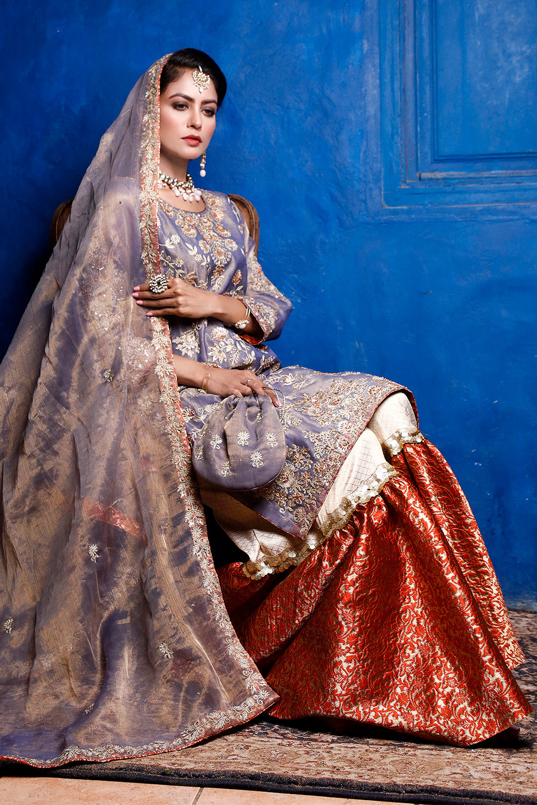 SANA'S red embroidered gharara suit Pakistan occasion wear