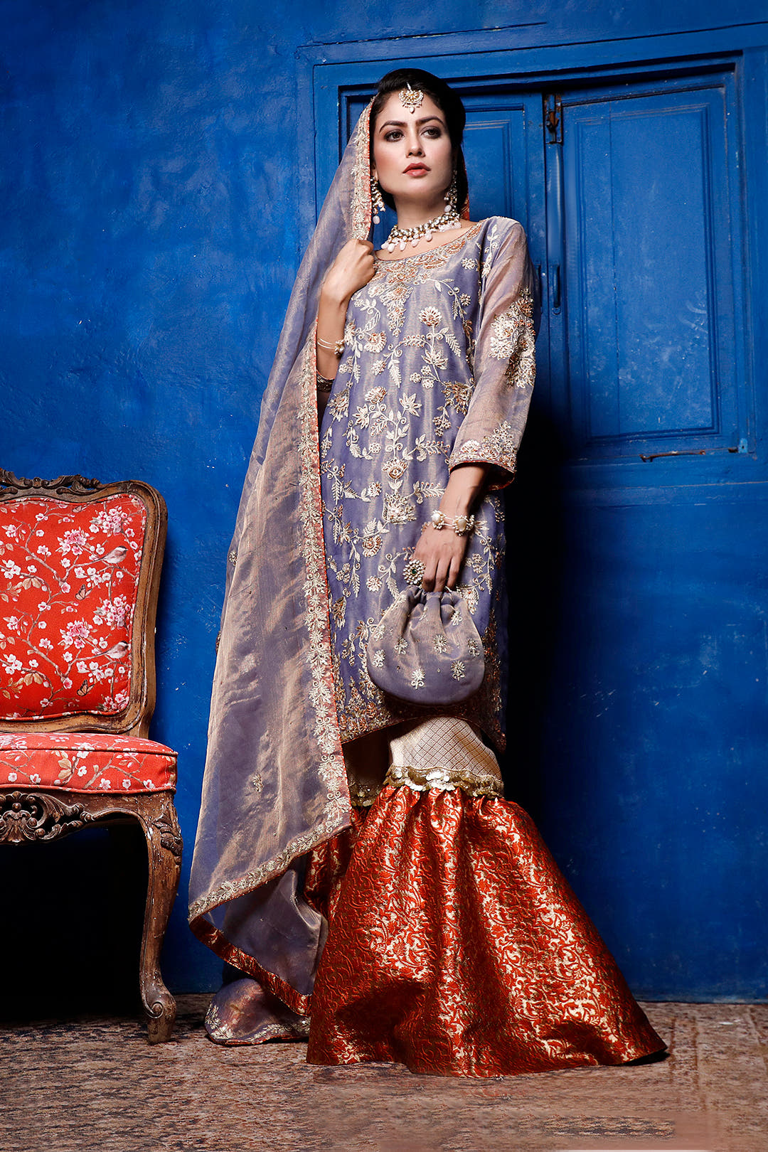 SANA'S red embroidered gharara suit Pakistan occasion wear