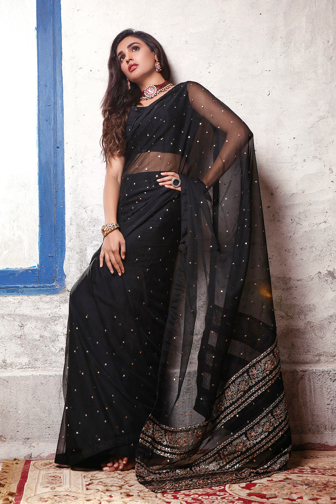 SANA'S printed chiffon saree Pakistan occasion wear