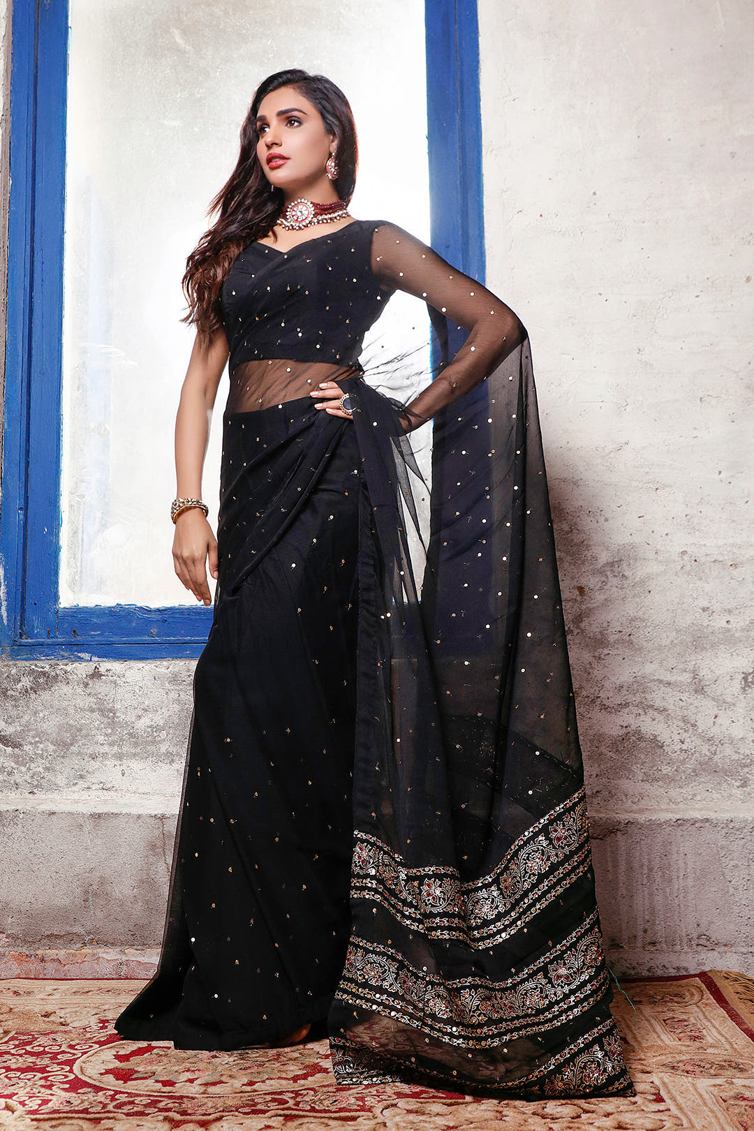 SANA'S printed chiffon saree Pakistan occasion wear