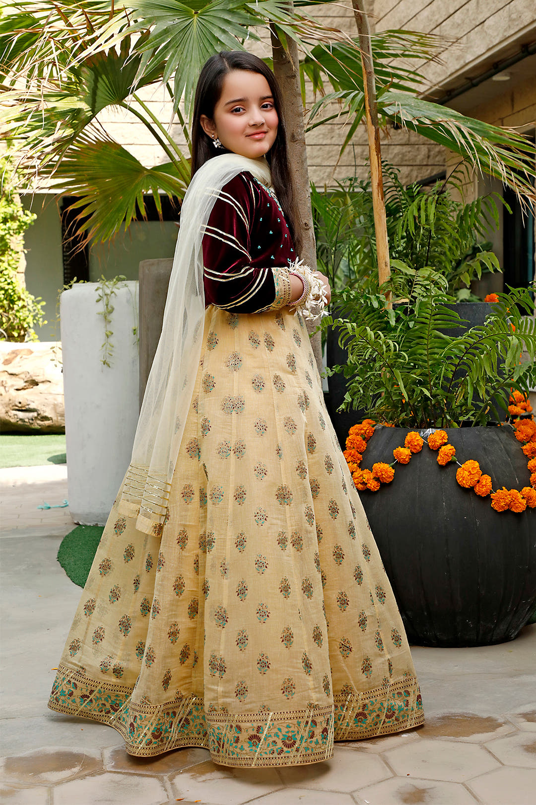 SANA'S red embroidered velvet lehenga Pakistan occasion wear