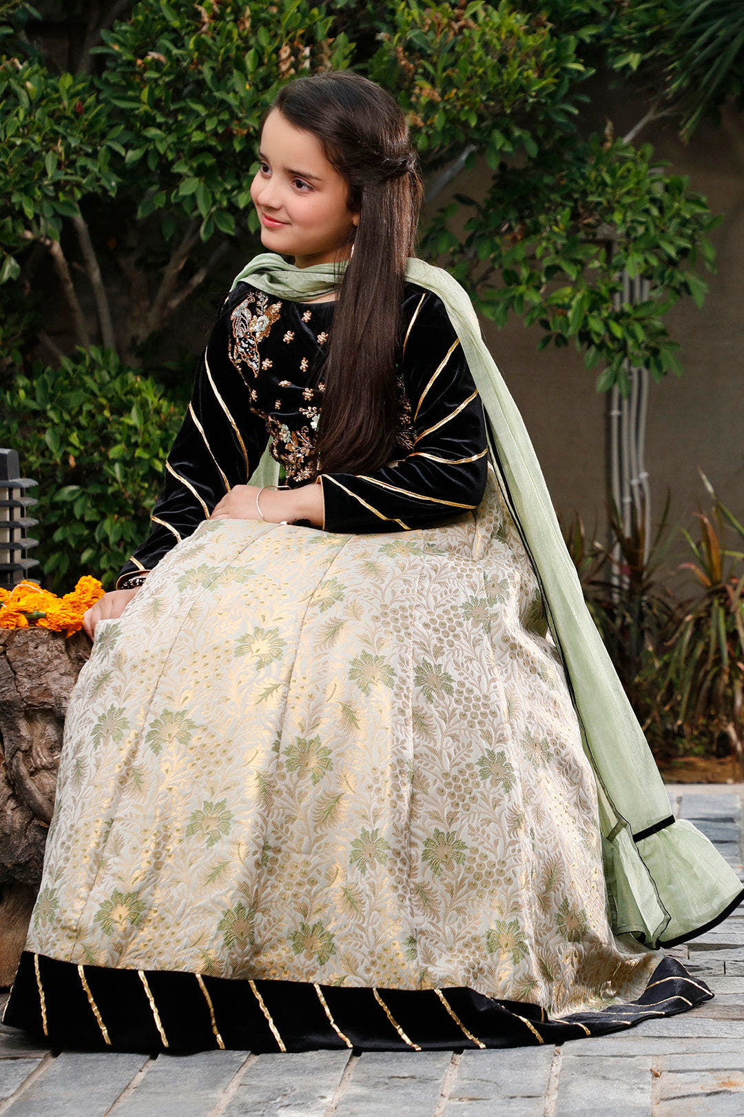 SANA'S red embroidered velvet lehenga Pakistan occasion wear