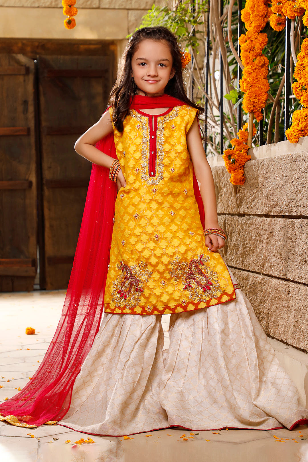 SANA'S red embroidered organza gharara suit Pakistan occasion wear