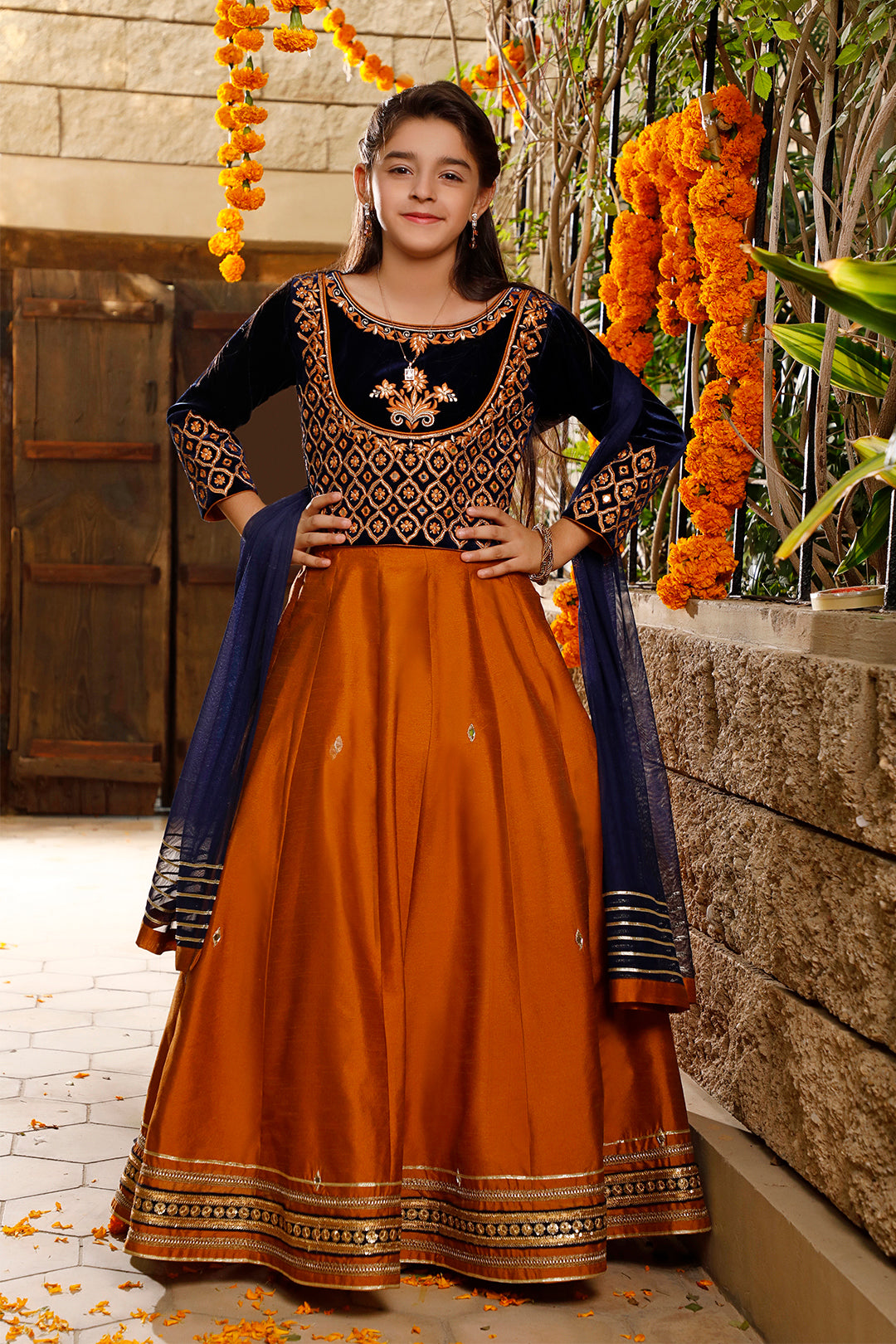 Mirror Zari Embroidered Velvet Raw Silk Lehenga Choli | WC1920 | L3021