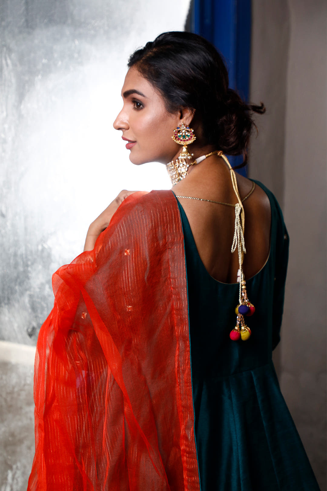 SANA'S red embroidered raw silk maxi dress Pakistan occasion wear