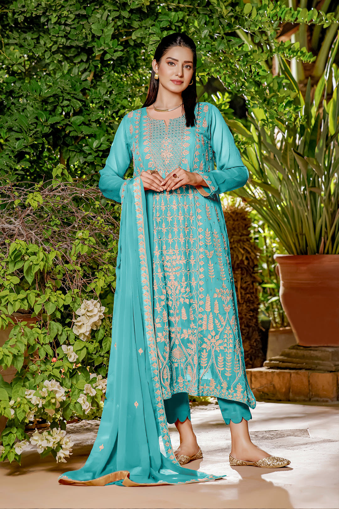 SANA'S red embroidered chiffon suit Pakistan Eid