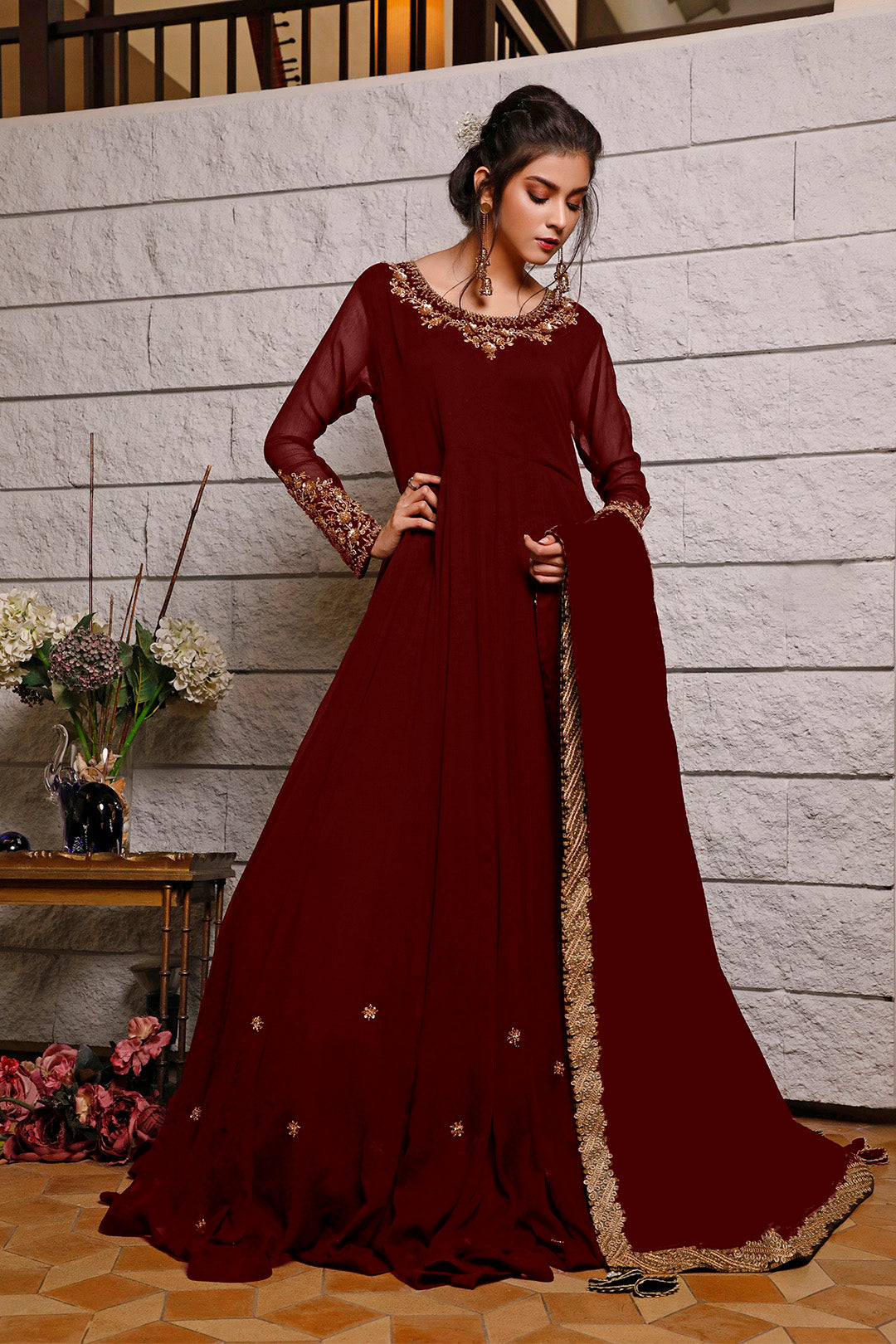 Handwork Embroidered Chiffon Long Maxi | WC1920 | M2019103 SANA'S Handwork Embroidered Chiffon Long Maxi | WC1920 | M2019103 SANA'S