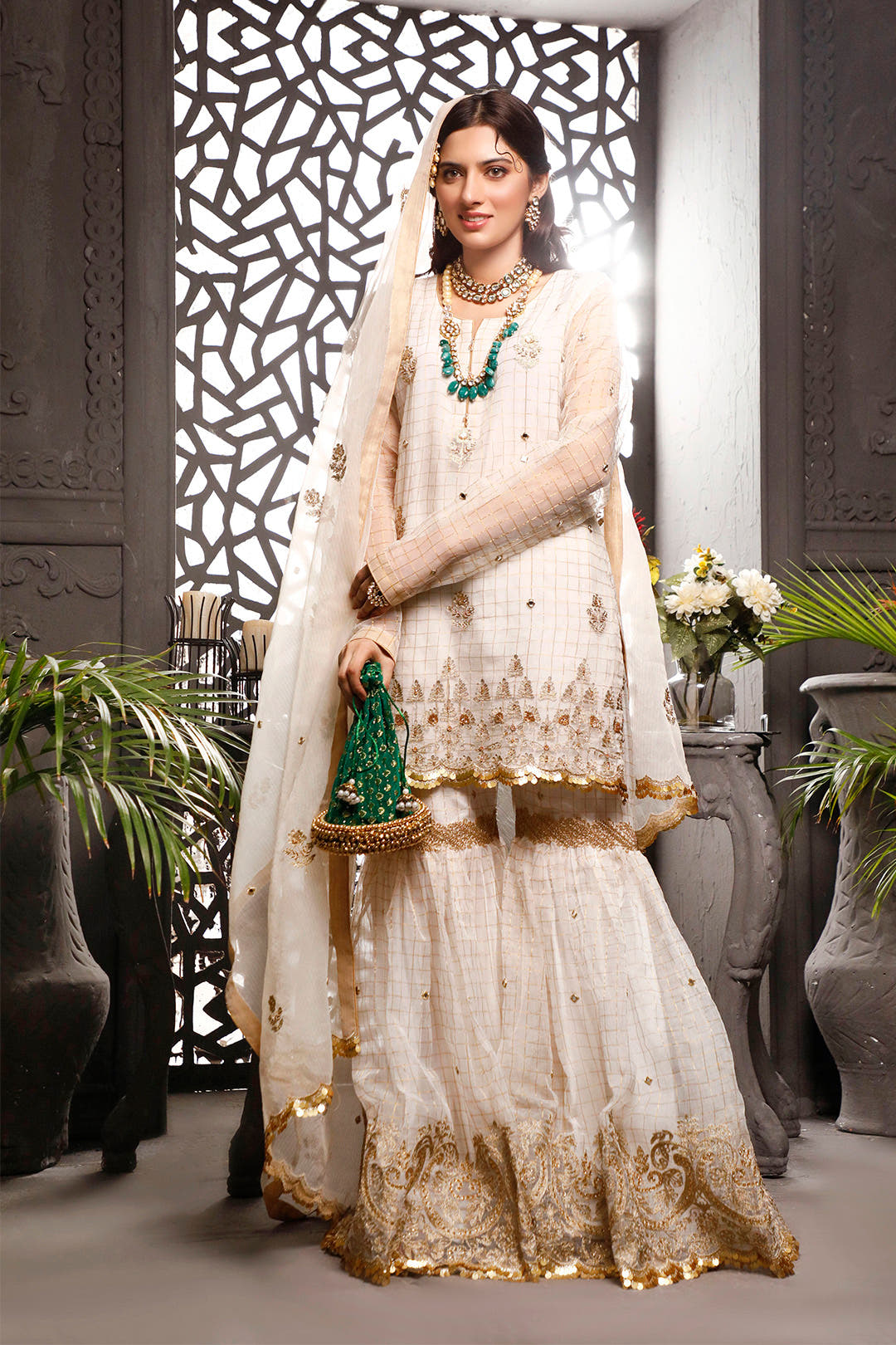 SANA'S red embroidered organza gharara suit Pakistan occasion wear