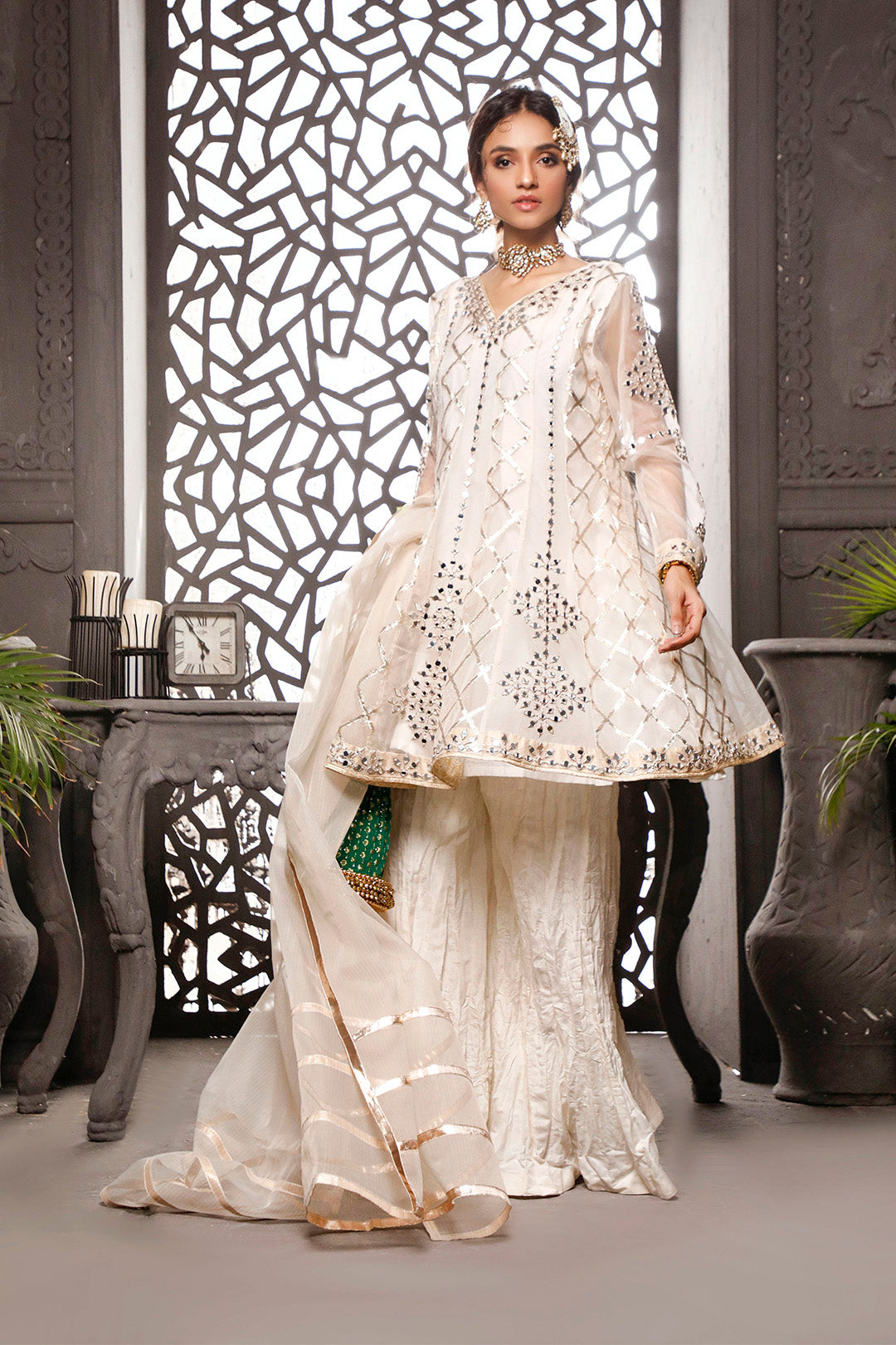 Mirror Cutwork Organza Peplum Style Plazo | Nikhaar | P202022