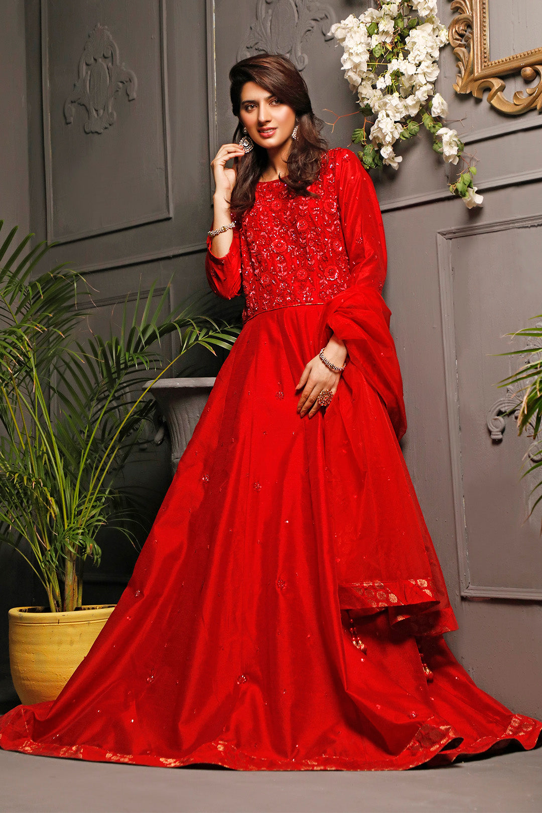 Handwork Embroidered Raw Silk Long Maxi | Nikhaar | M202016