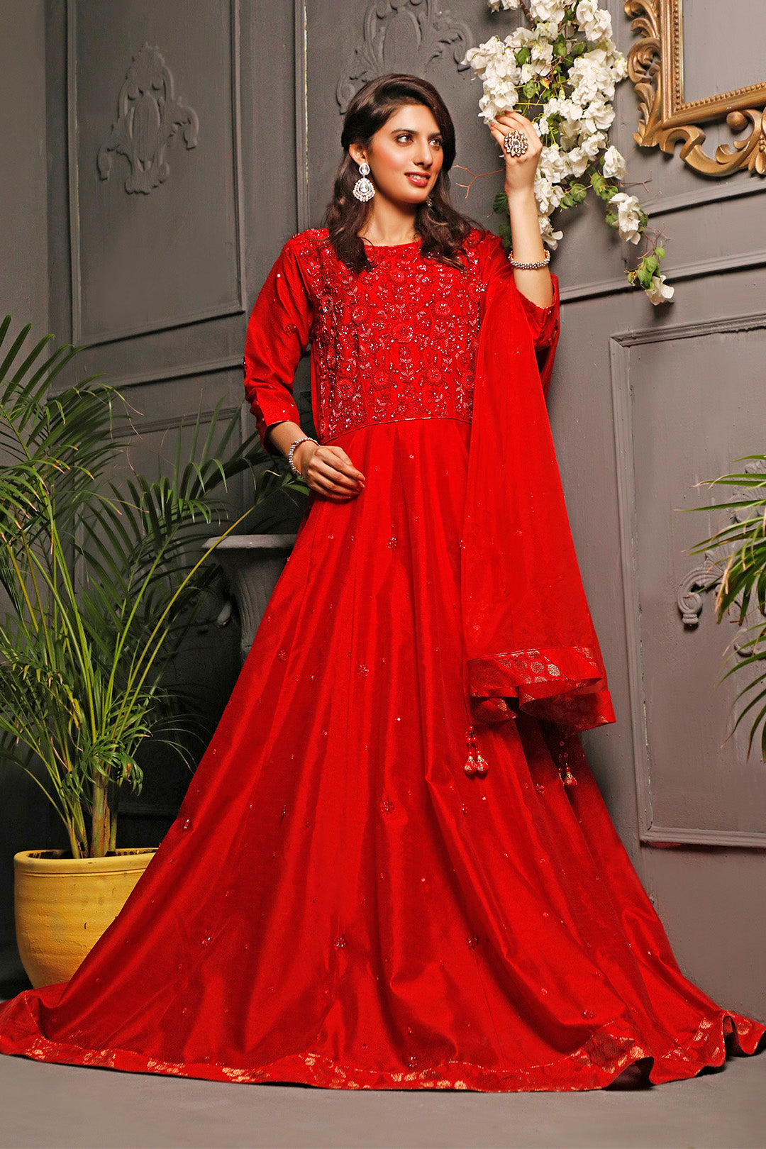 Handwork Embroidered Raw Silk Long Maxi | Nikhaar | M202016