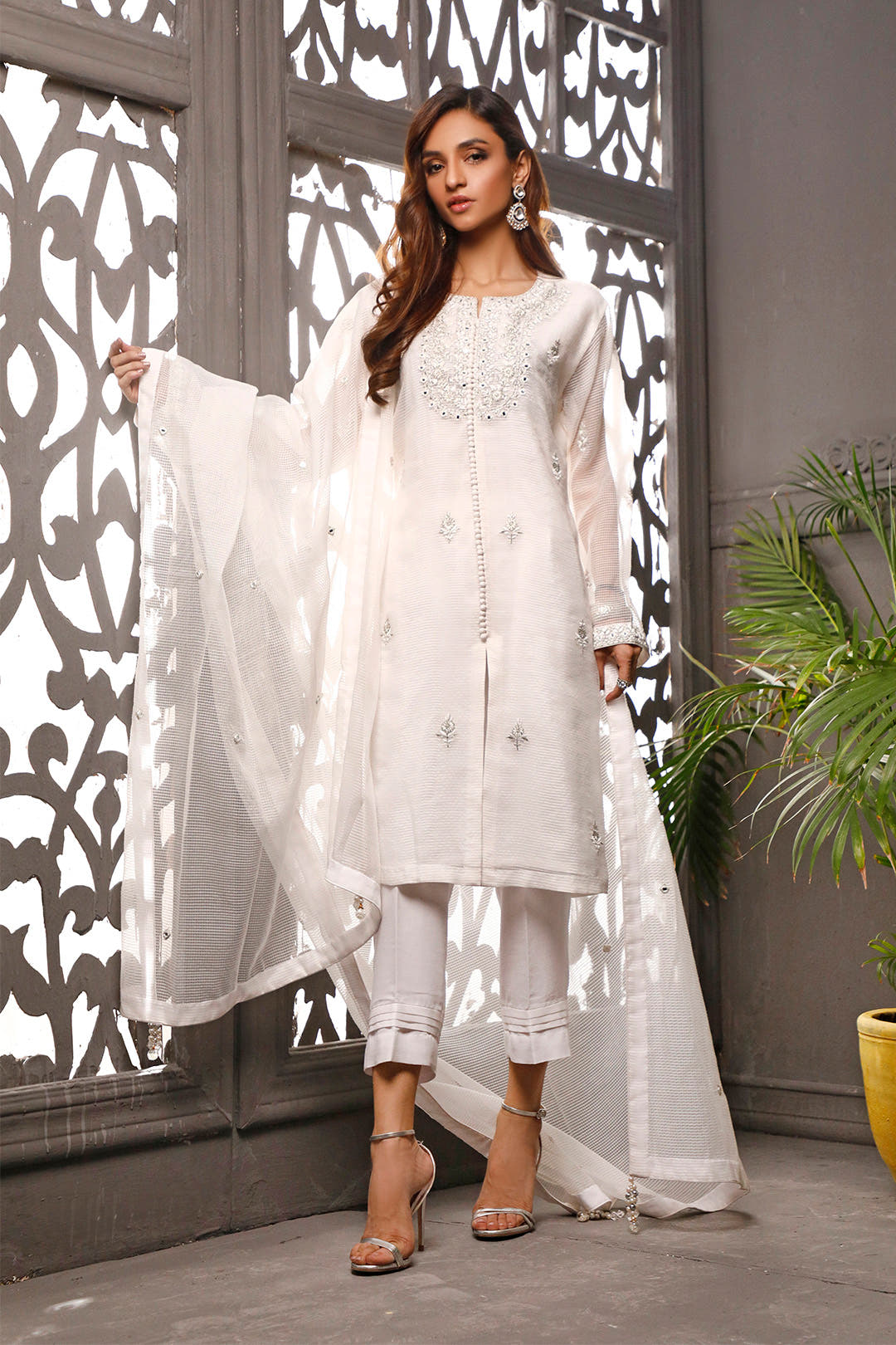 SANA'S red embroidered organza suit Pakistan occasion wear