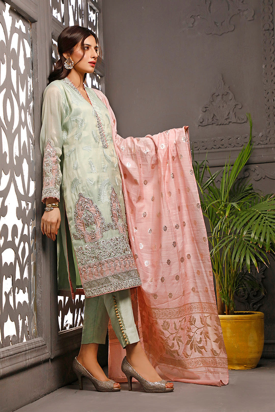 SANA'S red embroidered net suit Pakistan occasion wear