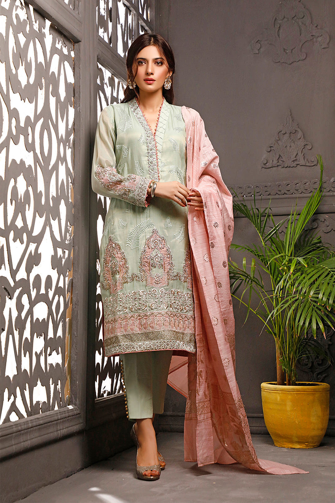SANA'S red embroidered net suit Pakistan occasion wear