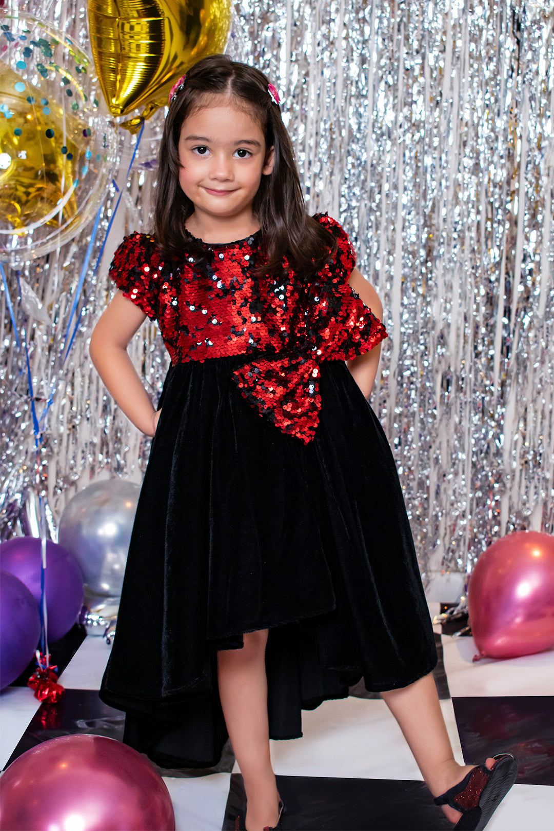 Two Tone Sequins Velvet Flare Frock | BIRTHDAY BASH | F2088