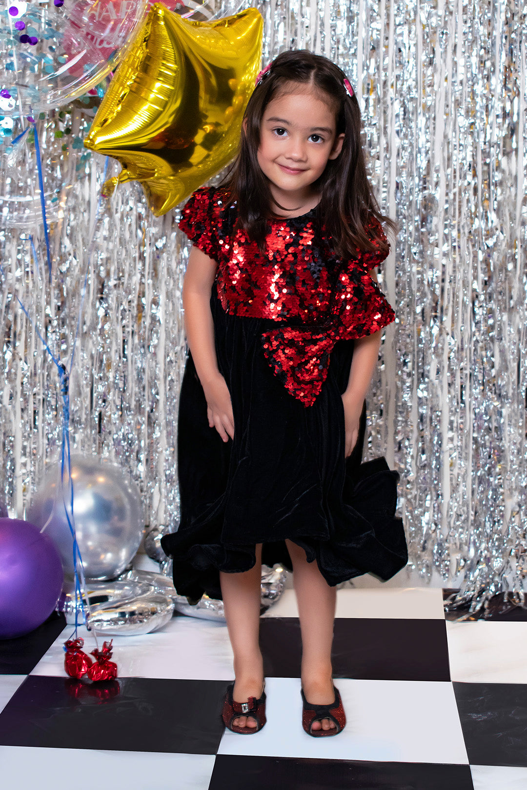 Two Tone Sequins Velvet Flare Frock | BIRTHDAY BASH | F2088
