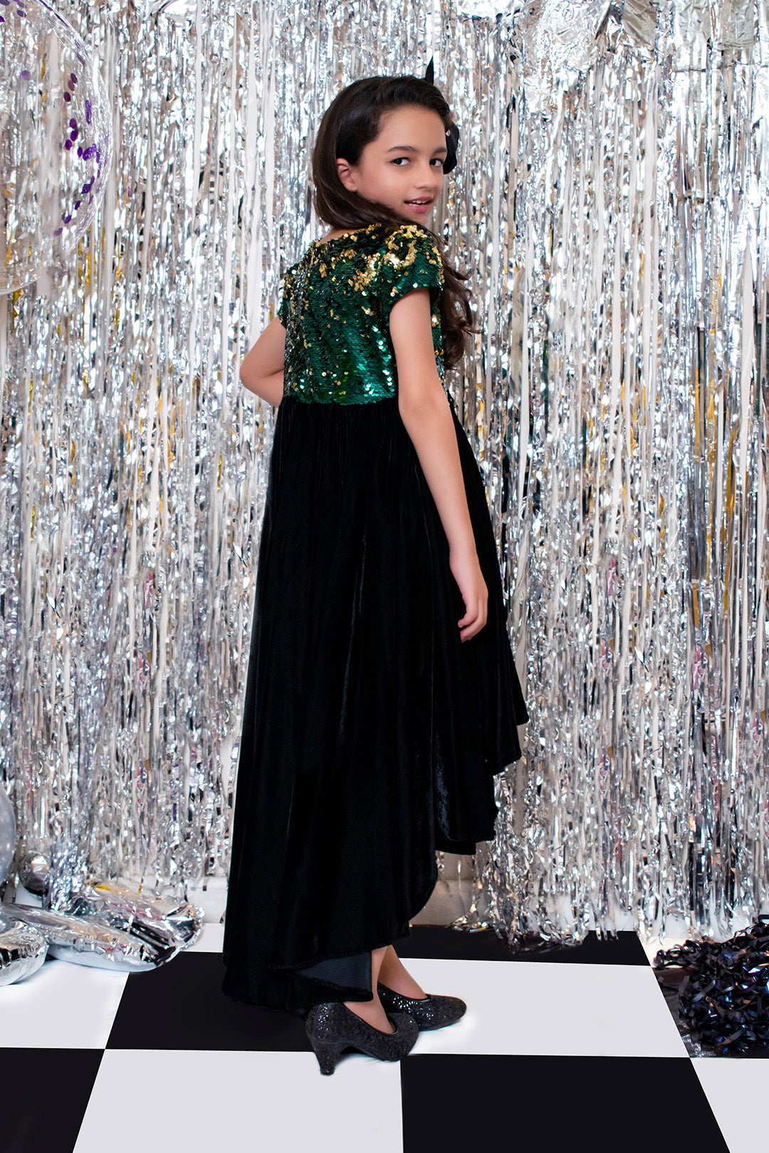 Two Tone Sequins Velvet Flare Frock | BIRTHDAY BASH | F2088