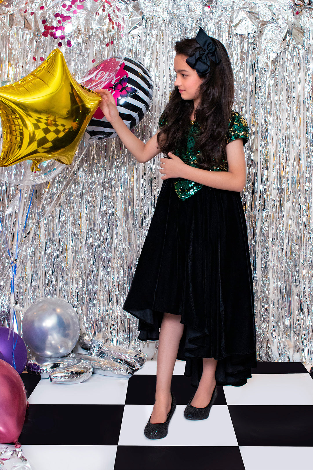 Two Tone Sequins Velvet Flare Frock | BIRTHDAY BASH | F2088